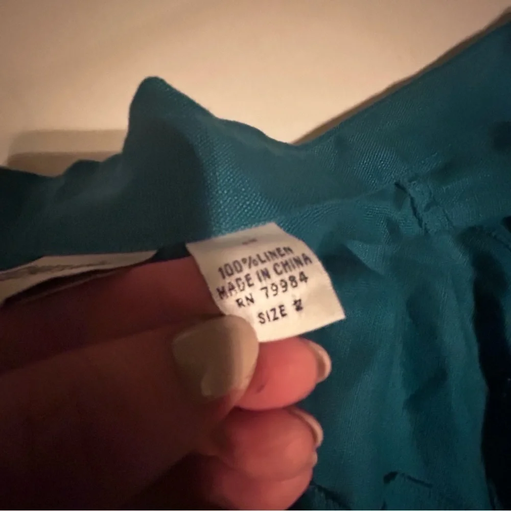 Chico's Vibrant Teal Blouse 100% Linen Size 2 - Picture 7 of 8